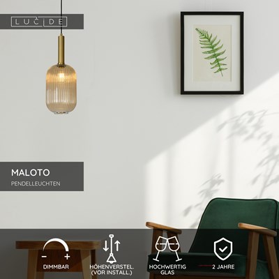 Lucide MALOTO - Pendelleuchten - Ø 20 cm - 1xE27 - Amber